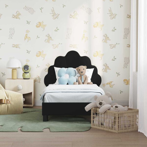 vidaXL Sängram för småbarn med huvudgavel Svart 70 x 140 cm Sammet