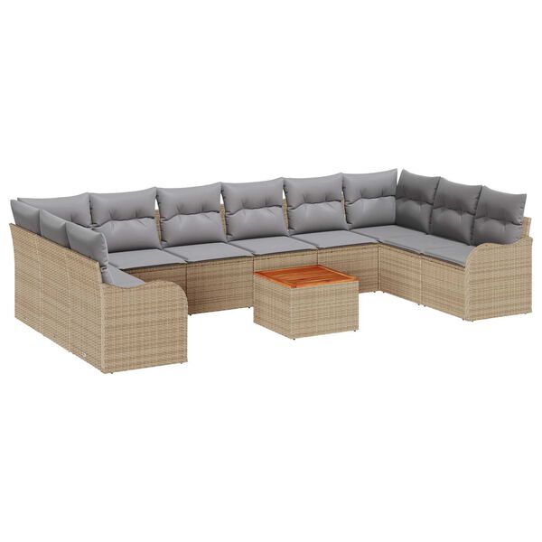 vidaXL Trädgårdsssofa Set 10 pcs beige och ljusgrå