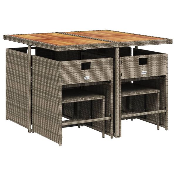 vidaXL Matgrupp f&ouml;r tr&auml;dg&aring;rden med dynor 9 delar gr&aring; konstrotting