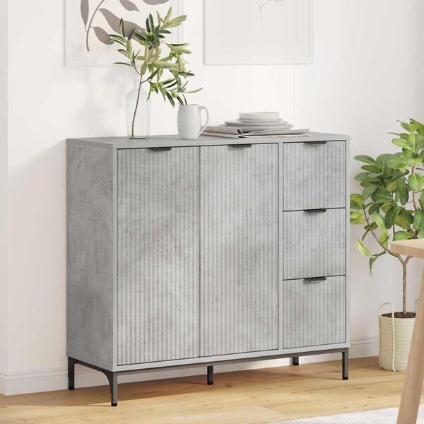 vidaXL Sideboard med l&aring;da Betonggr&aring; 89,5 x 33 x 82 cm Konstruerat tr&auml;