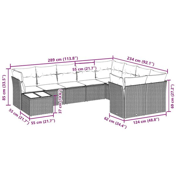 vidaXL Tr&auml;dg&aring;rdssoffset med dynor 10 delar ljusgr&aring; konstrotting