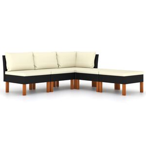 vidaXL Loungegrupp f&ouml;r tr&auml;dg&aring;rden med dynor 5 delar konstrotting svart