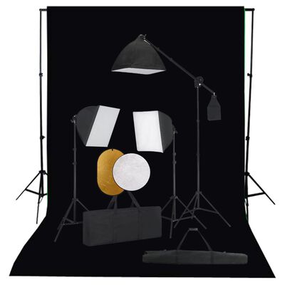 vidaXL Fotostudio med softbox-lampor, bakgrund och reflexskärm