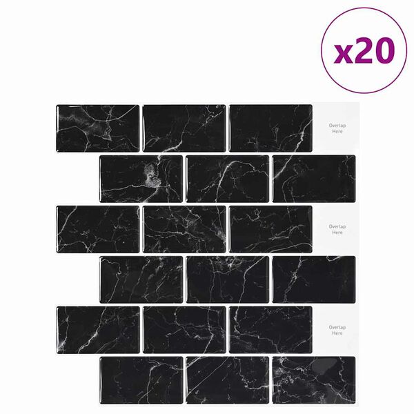 vidaXL Subwaytile 20 pcs Svart marmor 30,5 x 30,5 cm