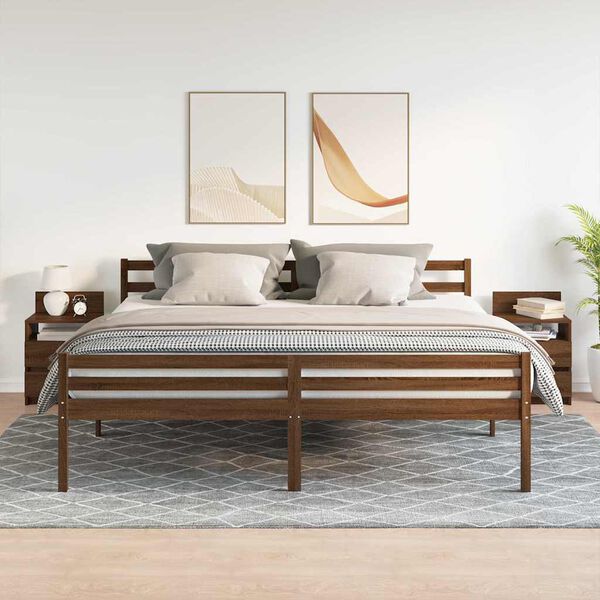 vidaXL S&auml;ngbord 2 st med 2 l&aring;dor brun ek 40x33x60 cm