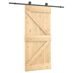 vidaXL Skjutd&ouml;rr Naturlig och svart 95 x 210 cm Massiv furutr&auml;d&ouml;rr