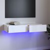 vidaXL Tv-b&auml;nk med LED-belysning vit h&ouml;gglans 90x35x15,5 cm