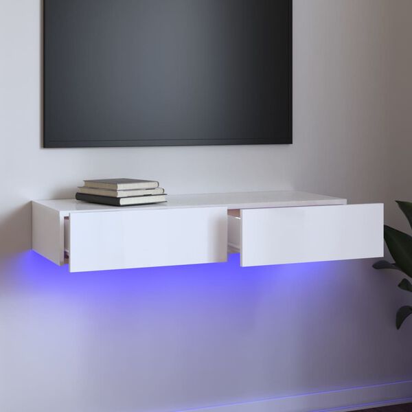 vidaXL Tv-b&auml;nk med LED-belysning vit h&ouml;gglans 90x35x15,5 cm