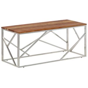 vidaXL Soffbord silver rostfritt st&aring;l och massivt akaciatr&auml;