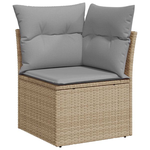 vidaXL Tr&auml;dg&aring;rdsoffset med kudde med lagring 12 pcs Beige Poly Rattan