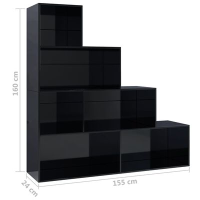 vidaXL Bokhylla/Rumsavdelare svart högglans 155x24x160 cm spånskiva