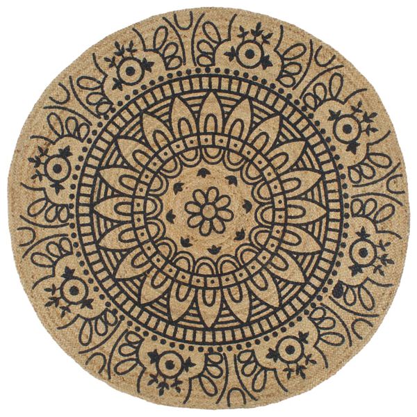vidaXL Handgjord jutematta med m&ouml;rkbl&aring;tt tryck 90 cm