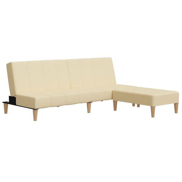 vidaXL Bäddsoffa 2-sits med pall gräddvit tyg