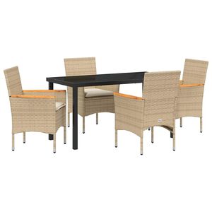vidaXL Trädgårdsmöbelset med kudde 5 pcs Beige Poly rattan