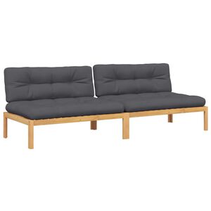 vidaXL Pallsoffor mittensektion 2 st med dynor massivt akaciatr&auml;