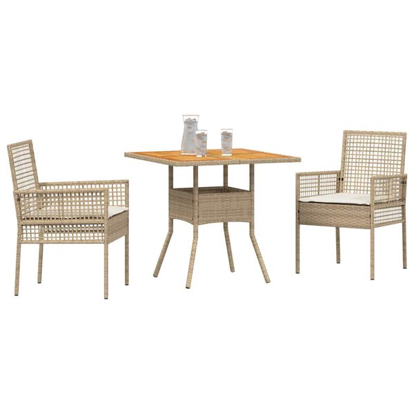 vidaXL Tr&auml;dg&aring;rdsm&ouml;belset 3 pcs Beige konstrotting