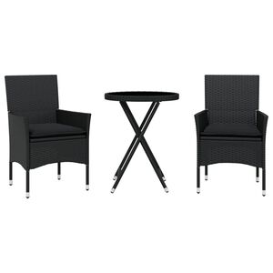 vidaXL Bistrogrupp med dynor 3 delar svart konstrotting och glas