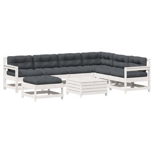 vidaXL Loungegrupp med dynor 8 delar vit massiv furu
