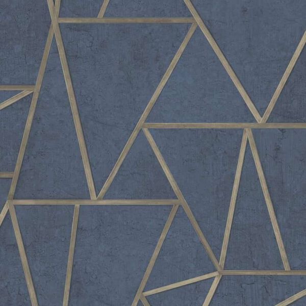 DUTCH WALLCOVERINGS Tapet trianglar petrolbl&aring; och guld