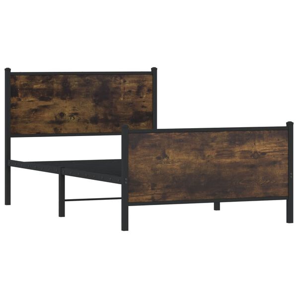 vidaXL Sängram utan madrass metall rökfärgad ek 100x200 cm
