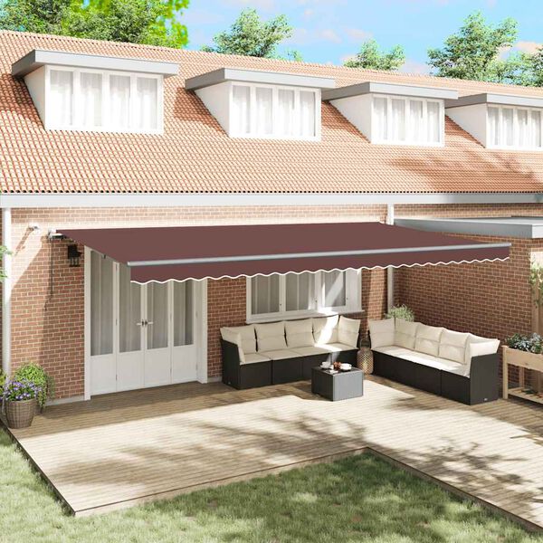 vidaXL Markis automatiskt inf&auml;llbar med LEDs 600x300 cm brun