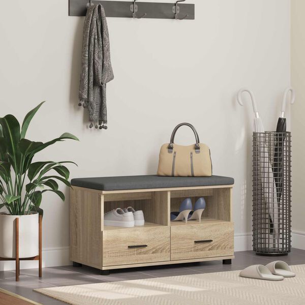 vidaXL Hallb&auml;nk Sonoma-ek 80 x 38 x 46 cm Sp&aring;nskiva och kl&auml;dfabric