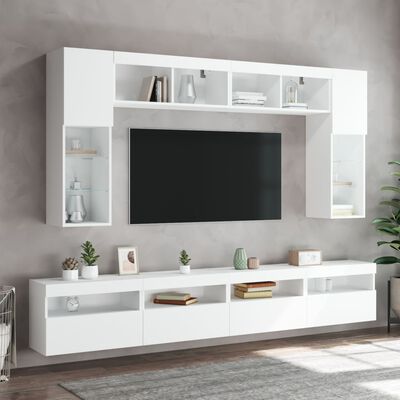 vidaXL Väggmonterade tv-skåp 8 delar med LEDs vit