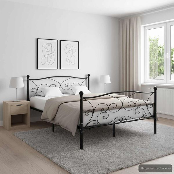 vidaXL Sängram utan madrass med ribbotten svart metall 160x200 cm