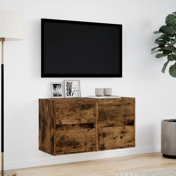 vidaXL V&auml;ggmonterad tv-b&auml;nk LED 2 st r&ouml;kf&auml;rgad ek 41x31x45 cm