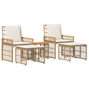vidaXL Utem&ouml;belset 5 pcs Naturlig och Creamvit St&aring;l och poly rattan