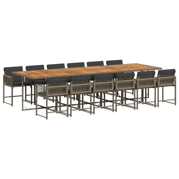 vidaXL Matgrupp f&ouml;r tr&auml;dg&aring;rden med dynor 13 delar gr&aring; konstrotting