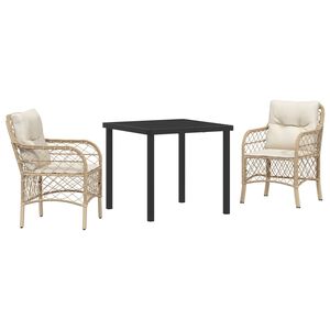vidaXL Tr&auml;dg&aring;rdsm&ouml;belset med kudde 3 pcs Beige konstrotting