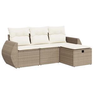 vidaXL Soffgrupp f&ouml;r tr&auml;dg&aring;rd med dynor 4 delar beige konstrotting