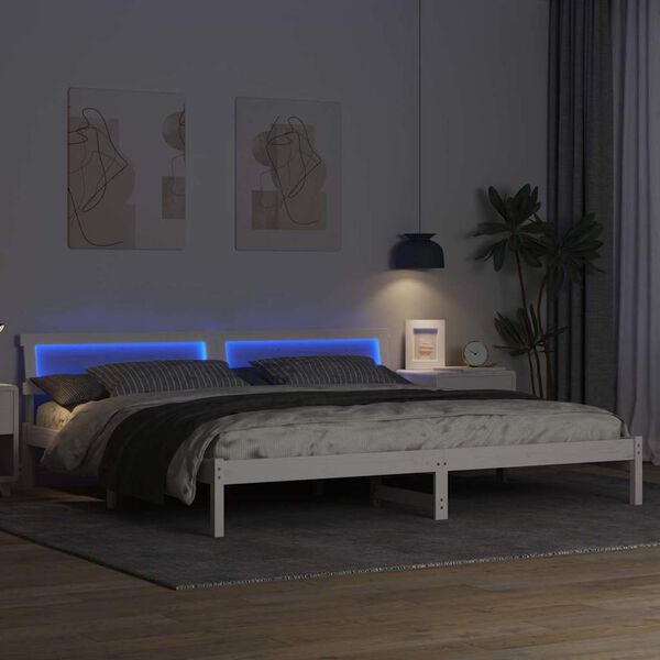 vidaXL S&auml;ngram med huvudgavel Vit 200 x 200 cm Massiv furu