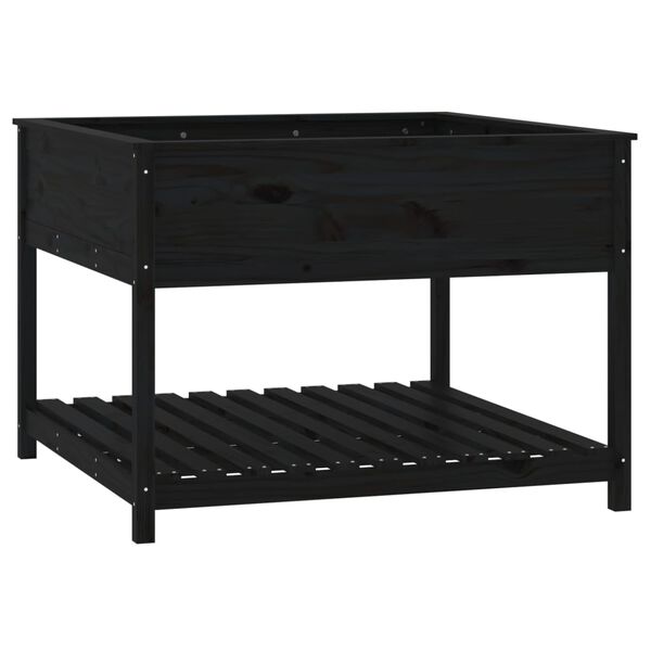 vidaXL Odlingsl&aring;da med hylla svart 111,5x111,5x81 cm massiv furu
