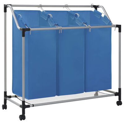 vidaXL Tvättsorterare med 3 påsar blå stål