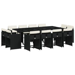 vidaXL Matgrupp f&ouml;r tr&auml;dg&aring;rden med dynor 13 delar svart konstrotting