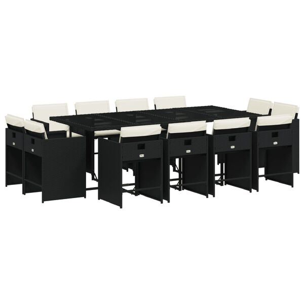 vidaXL Matgrupp f&ouml;r tr&auml;dg&aring;rden med dynor 13 delar svart konstrotting