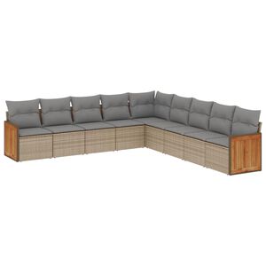 vidaXL Soffgrupp f&ouml;r tr&auml;dg&aring;rden med dynor 9 delar beige konstrotting