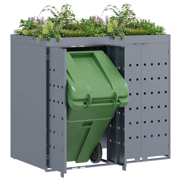 vidaXL Förvaring för 2 soptunnor Ljusgrå 136 x 77,5 x 121,5 cm