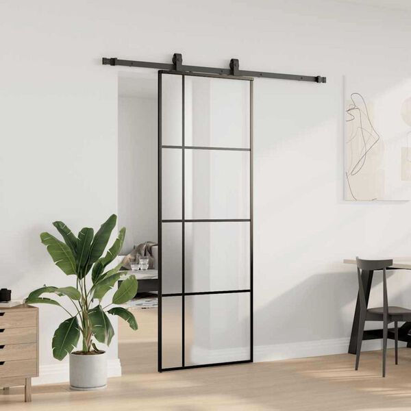 vidaXL Skjutd&ouml;rr med beslag svart 76x205 cm ESG-glas