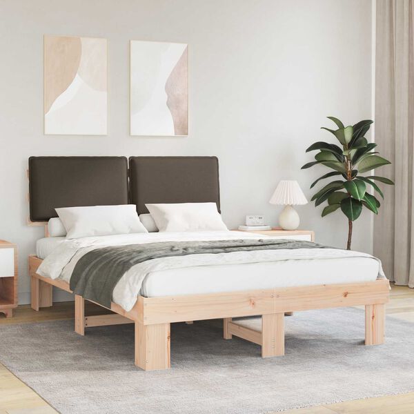 vidaXL S&auml;ngram med Kl&auml;dd Huvudgavel Taupe 140 x 190 cm Massiv furu