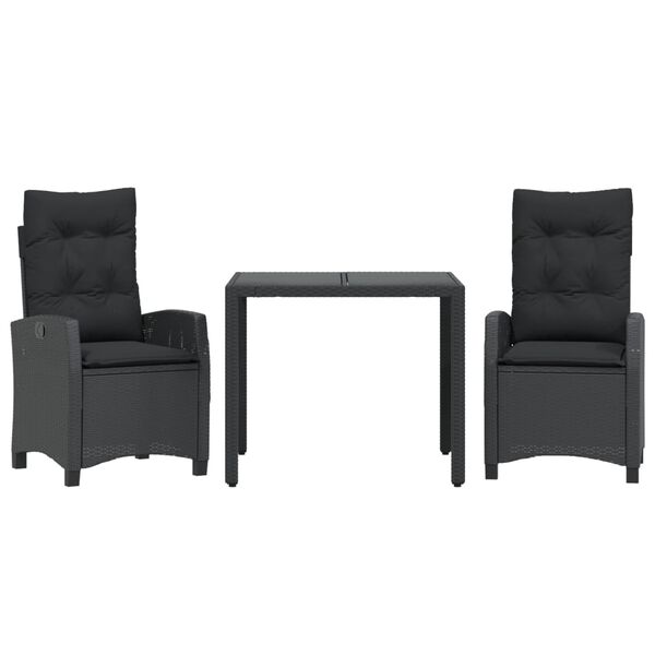 vidaXL Matgrupp f&ouml;r tr&auml;dg&aring;rden med dynor 3 delar svart konstrotting