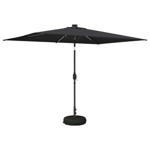 vidaXL Tr&auml;dg&aring;rdsparasol med LED-lampor och bas 200 x 300 cm Polyester