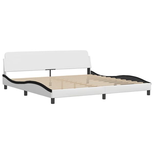 vidaXL Bed with Mattress "Zadar" White and Black 200x200 cm Faux Leather