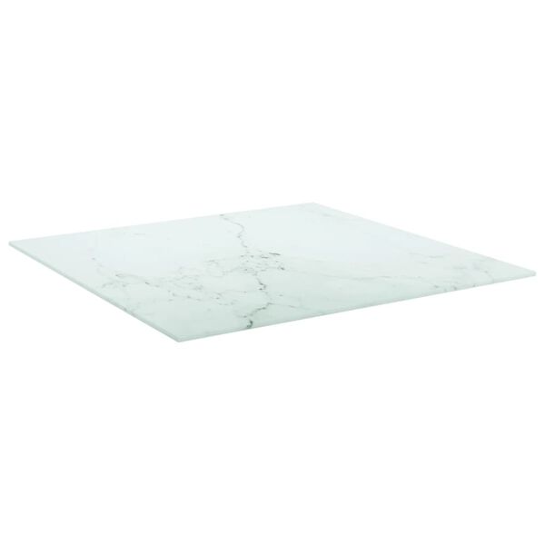 vidaXL Bordsskiva vit 60x60 cm 6 mm härdat glas med marmortextur