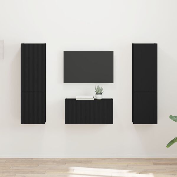 vidaXL TV-b&auml;nkset 5 pcs Svart Konstruerat tr&auml;