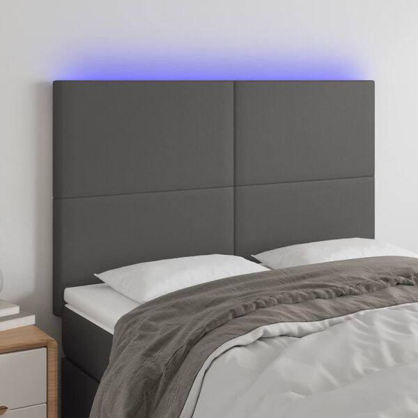 vidaXL S&auml;nggavel LED gr&aring; 144x5x118/128 cm konstl&auml;der
