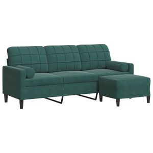 vidaXL 3-sitssoffa med fotpall m&ouml;rkgr&ouml;n 180 cm sammet