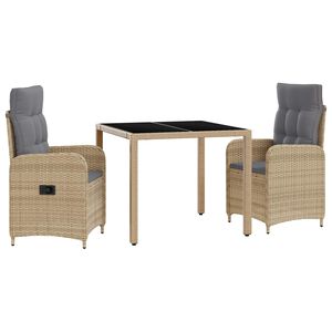 vidaXL Utomhusmatbord med kudde 3 pcs Beige och Ljusgr&aring;
